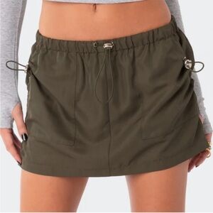 Edikted Olive Green Drawstring Mini Skirt